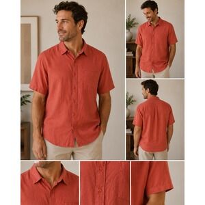 TravelSmith Mens XXL Burnt Orange 100% Silk Short Sleeve Button Down Shirt 7697